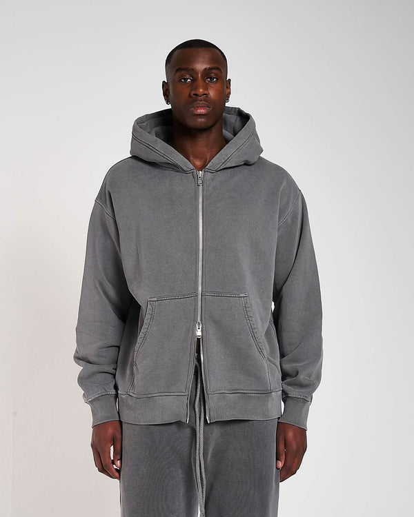 600GSM Organic Cotton Zip Hoodie - Charcoal Grey