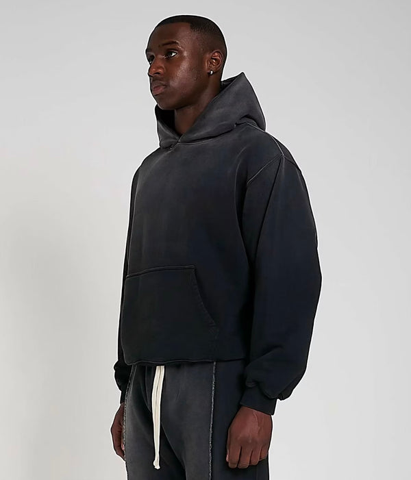 600GSM Organic Cotton Hoodie - Vintage Black (Faded)