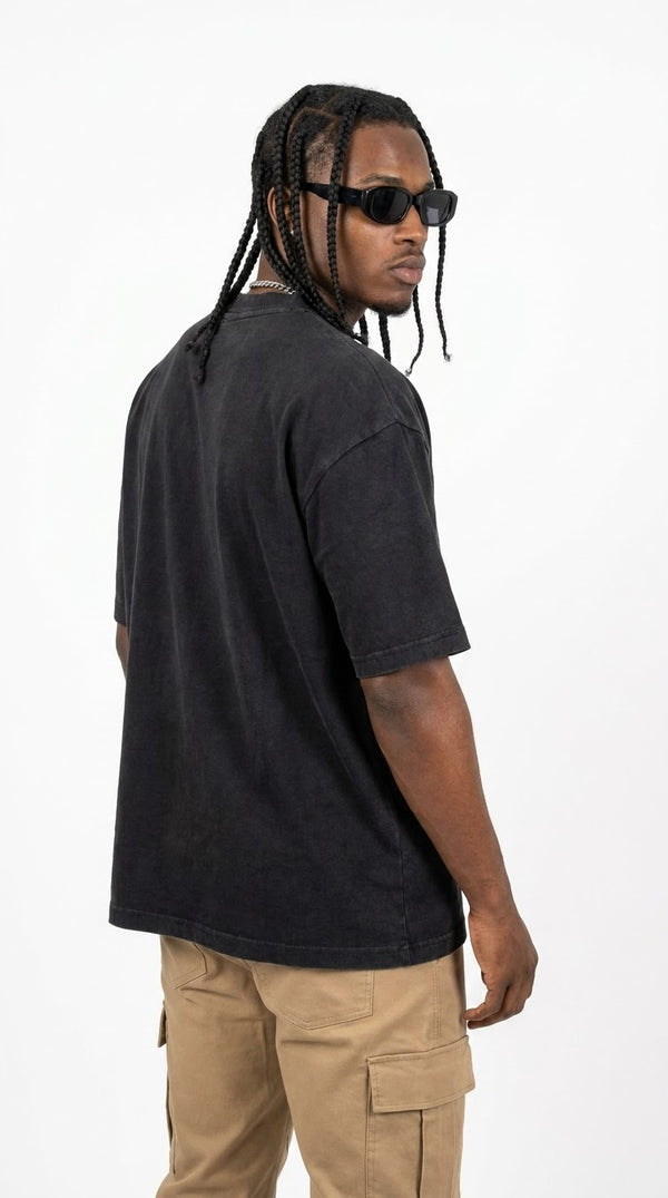 300GSM Organic Cotton T-Shirt - Black Faded