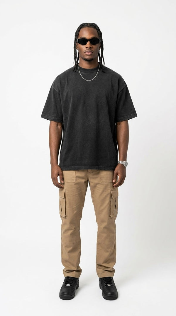 300GSM Organic Cotton T-Shirt - Black Faded