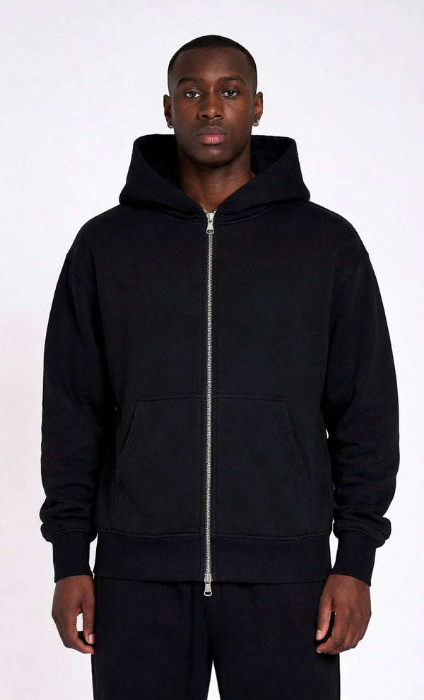 600GSM / 450GSM Organic Cotton Zip Tracksuit - Black