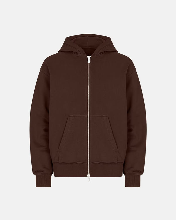 600GSM Organic Cotton Hoodie (Zip) - Brown