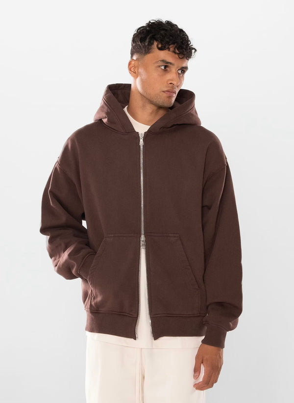 600GSM Organic Cotton Zip Hoodie - Brown