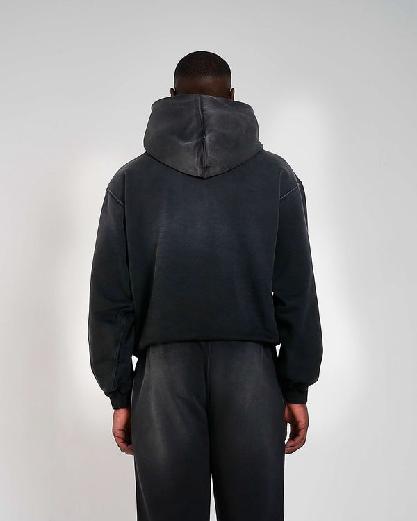 600GSM Organic Cotton Hoodie - Vintage Black (Faded)