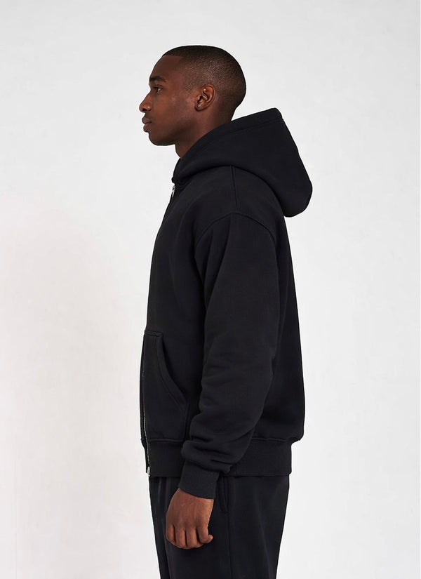 600GSM Organic Cotton Zip Hoodie - Black