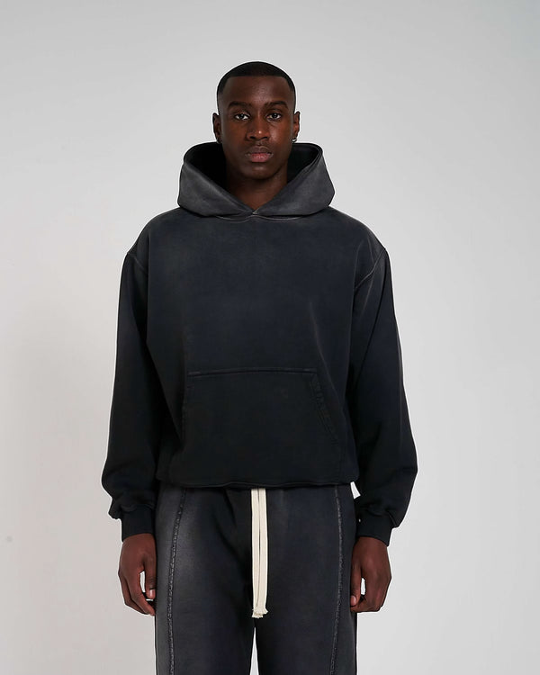 600GSM Organic Cotton Hoodie - Vintage Black (Faded)