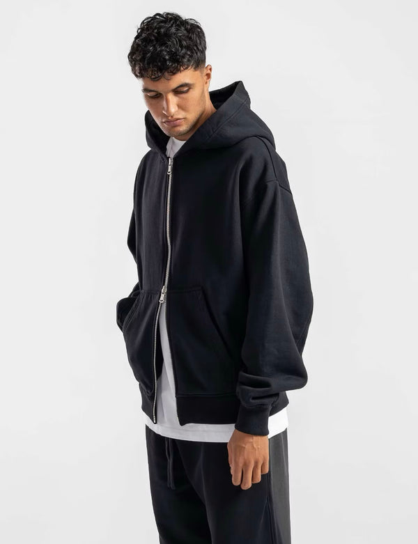 600GSM Organic Cotton Zip Hoodie - Black