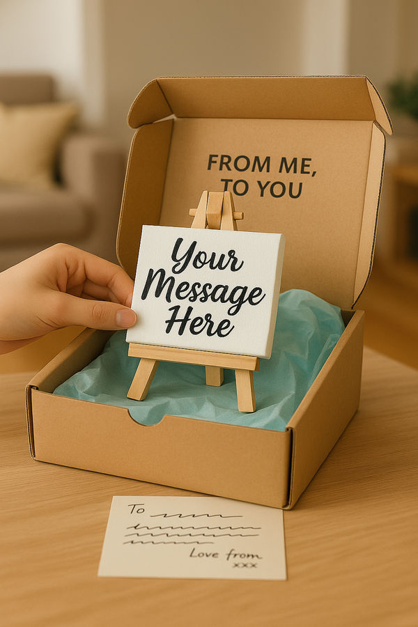 Create And Send a Personalised Gift, With A Hand Written Message on a Mini-Canvas (Magnetic) & Easel + Card, To Someone Special