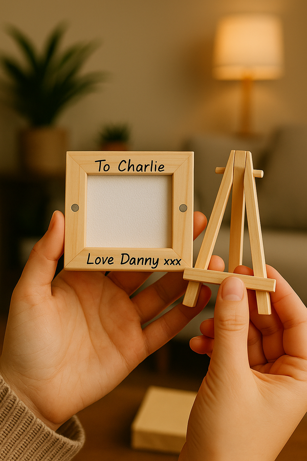 Create And Send a Personalised Gift, With A Hand Written Message on a Mini-Canvas (Magnetic) & Easel + Card, To Someone Special