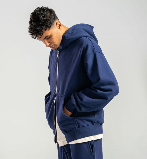 600GSM Organic Cotton Hoodie (Zip) - Navy
