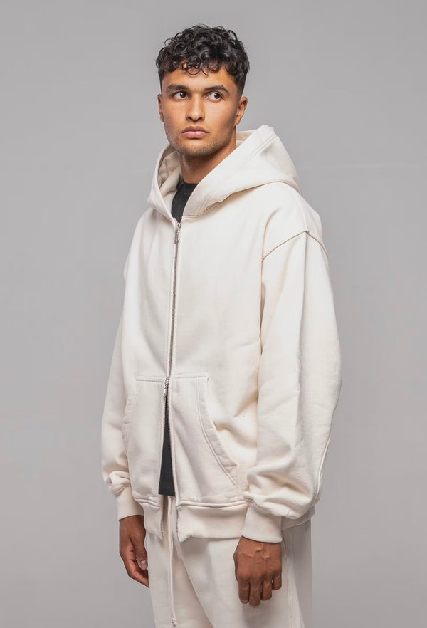 600GSM Organic Cotton Hoodie (Zip) - Ecru