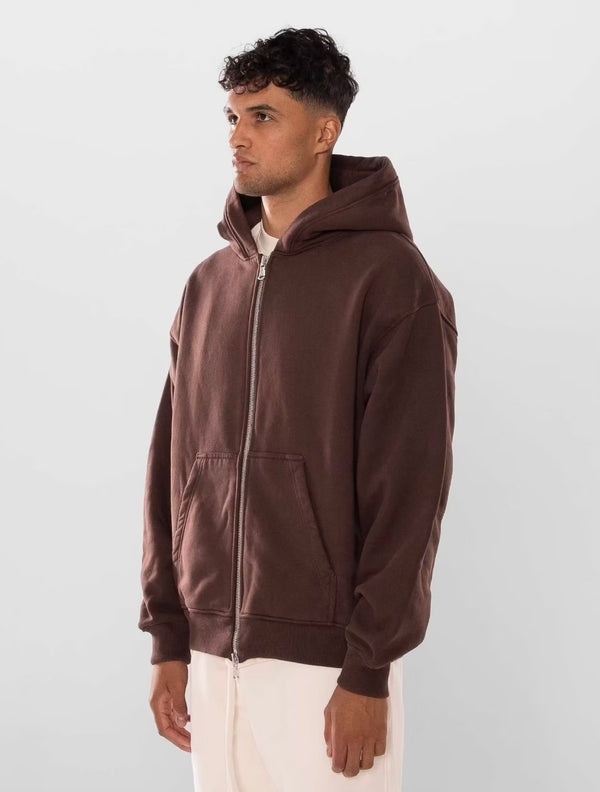 600GSM Organic Cotton Hoodie (Zip) - Brown