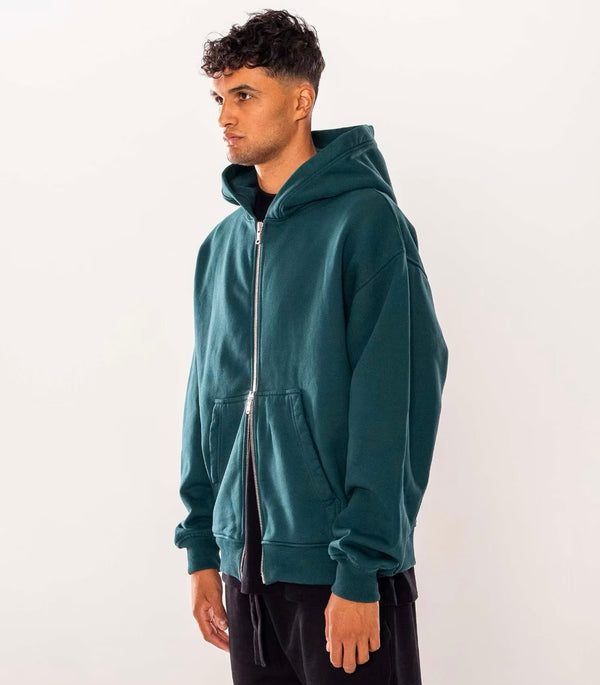 600GSM Organic Cotton Hoodie (Zip) - Deep Green