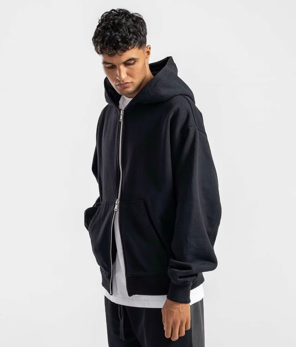 600GSM Organic Cotton Hoodie (Zip) - Black