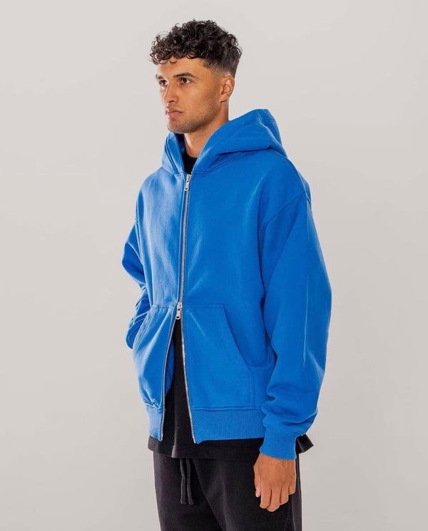 600GSM Organic Cotton Zip Hoodie - Cobalt Blue