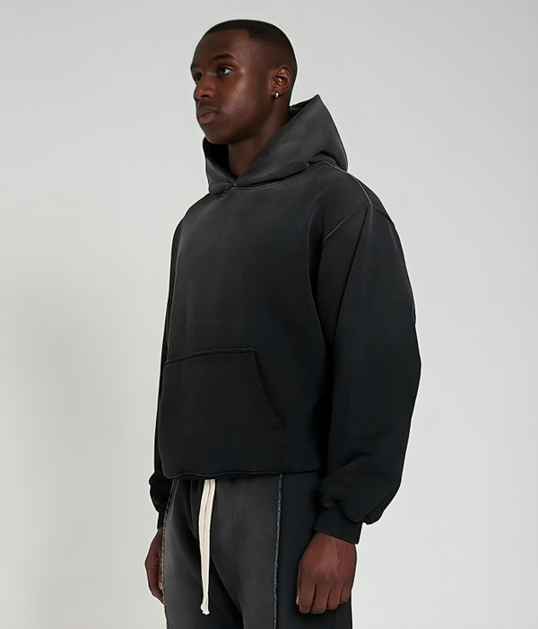 600GSM Organic Cotton Hoodie - Black Faded