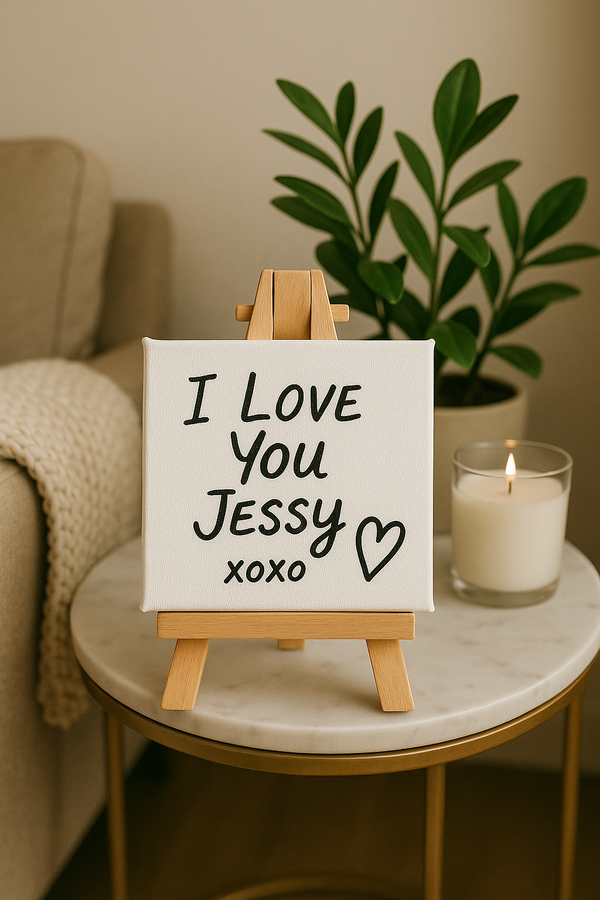 Create And Send a Personalised Gift, With A Hand Written Message on a Mini-Canvas (Magnetic) & Easel + Card, To Someone Special